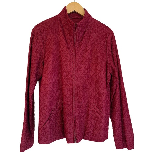 Eileen Fisher Jackets & Blazers - Eileen Fisher Tussah Silk Quilted Jacket Medium Berry Magenta Full Zip Mock Neck
